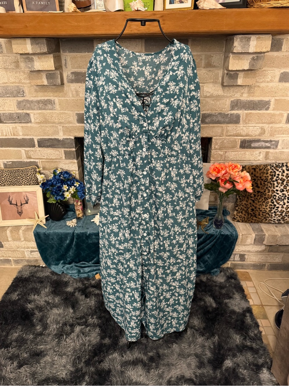 SHEIN Curve Greenish Floral Maxi Dress
